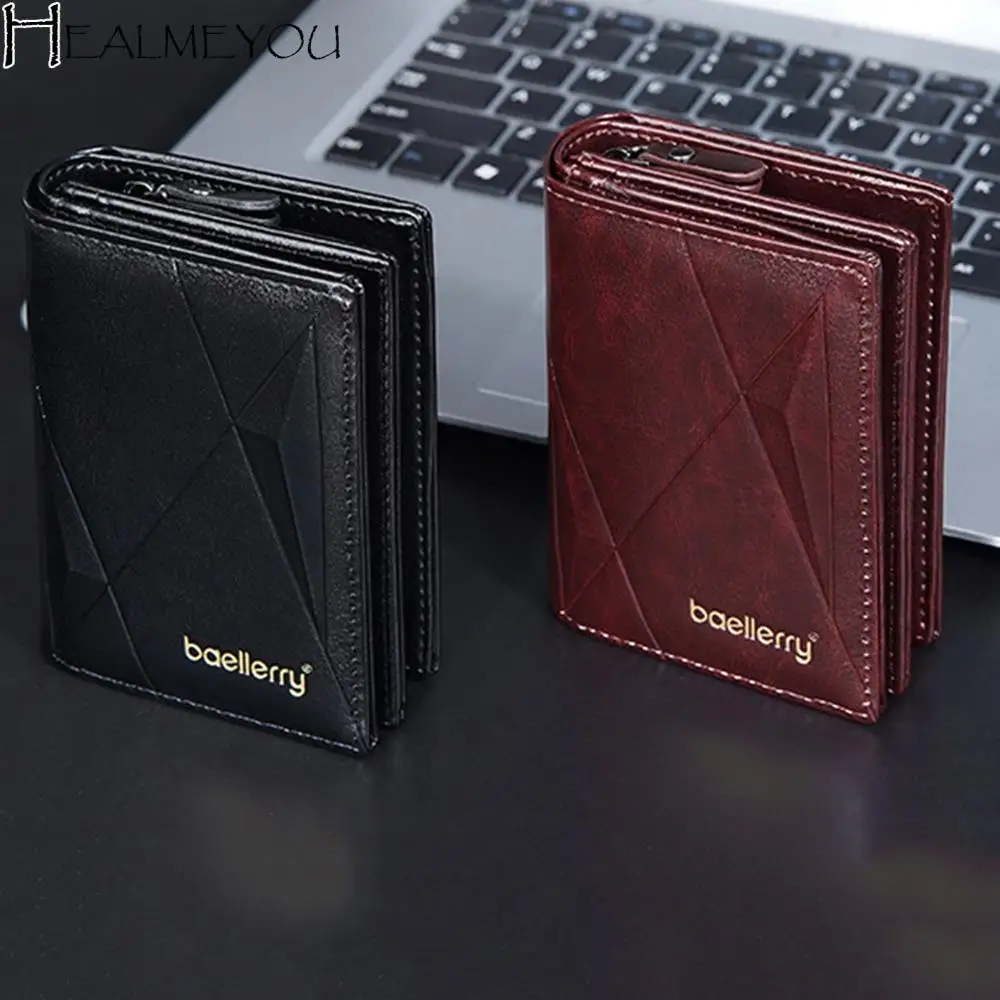 

Leisure PU Leather Men's Short Wallet Zipper Casual 2 Fold Wallets Multifunction Classics Male Leather Purse Travel