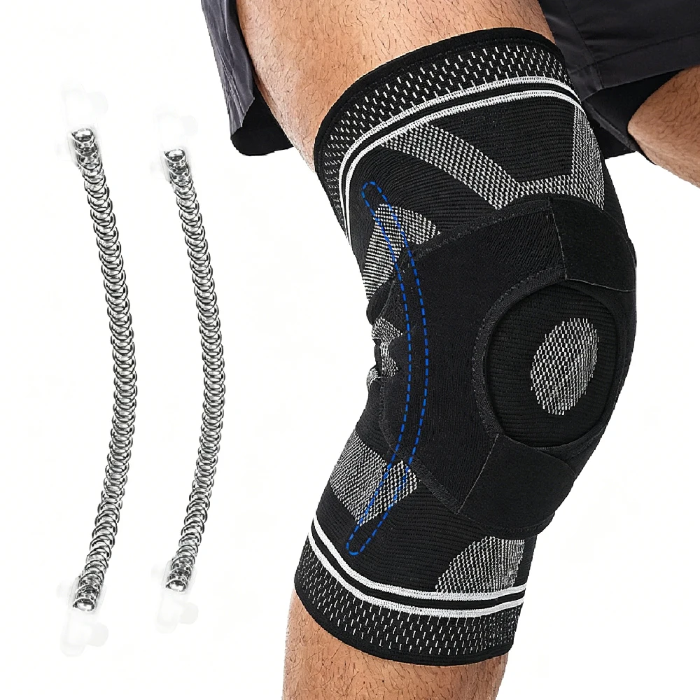 1/2PCS Knee Brace with Patella Gel Pad & Side Spring Stabilizers,Compression Knee Support Sleeve for Running,Basketball,Workout