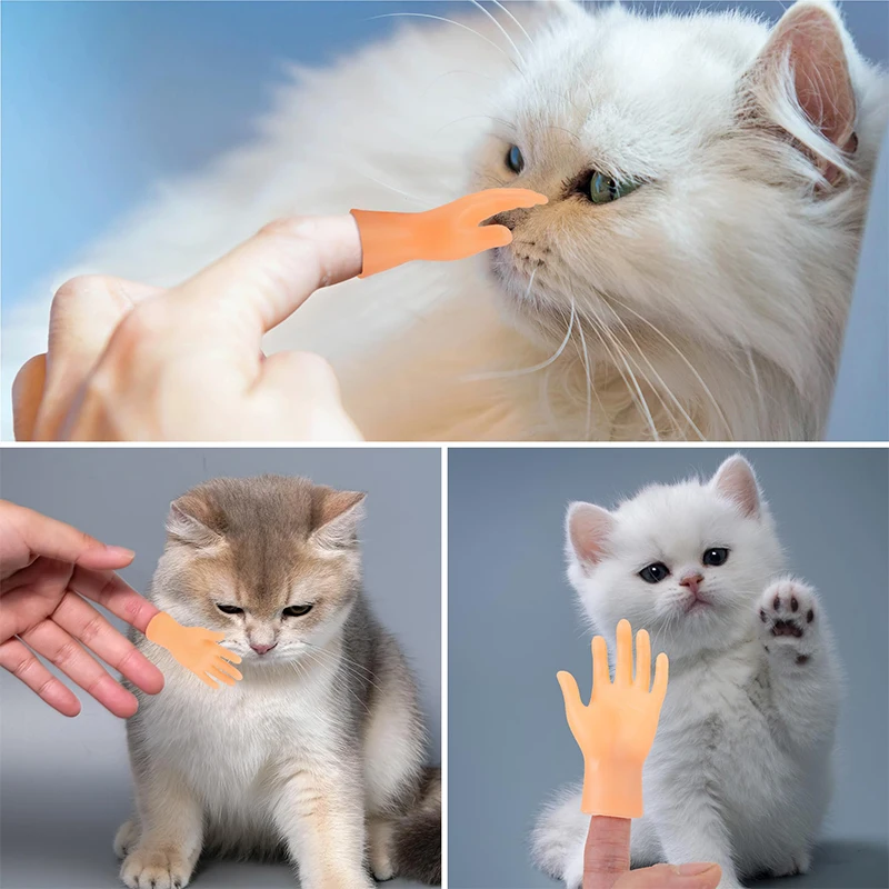 Mini Finger Hands Tiny Rubber Finger Puppets Miniature Small Hands Cat Massage Tool Mini Prank Hand Gag Interactive Cat Toy