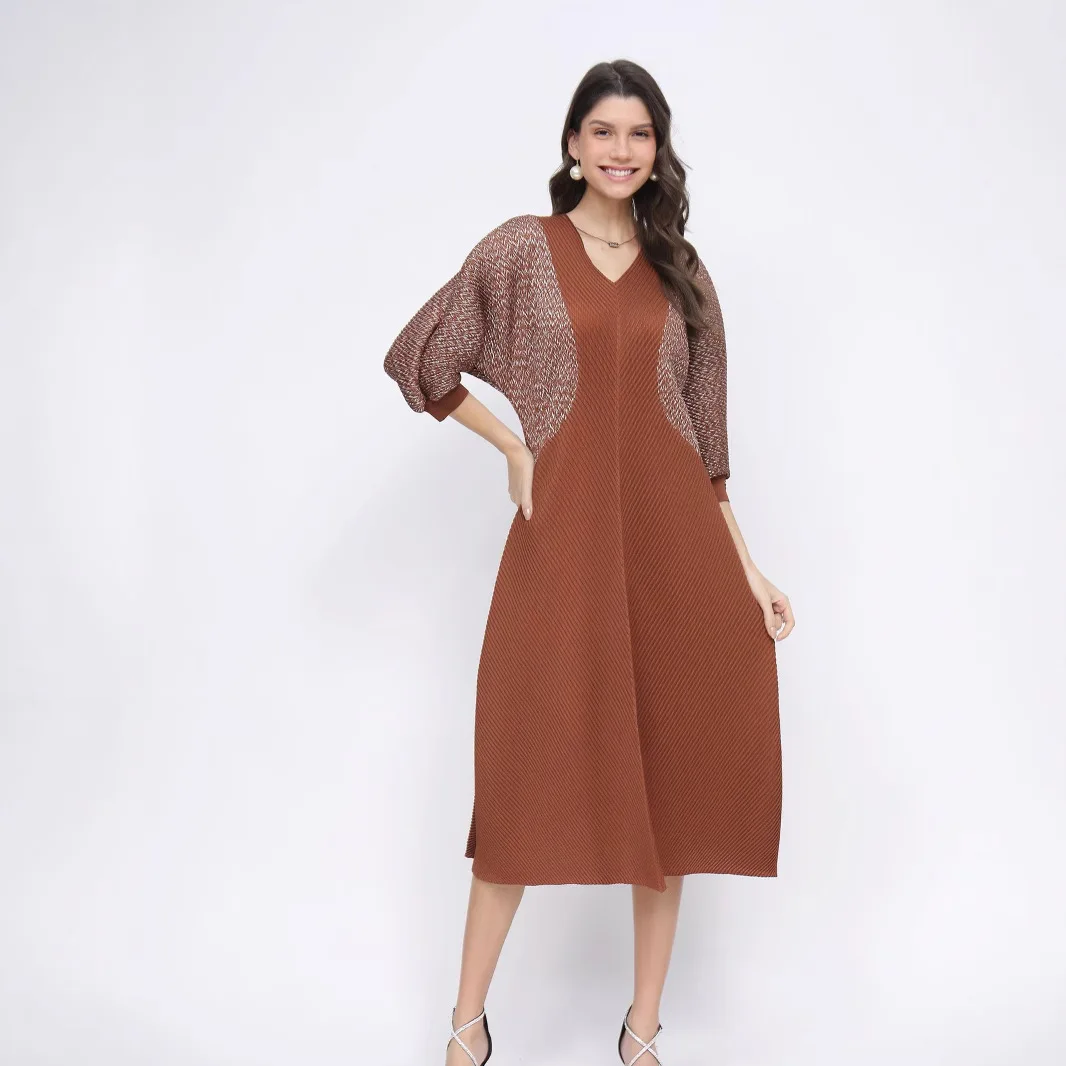 Miyake Senior Sense Stile Estero Girocollo Abito retrò Autunno delle Donne Nuovo 2024 Temperamento Pendolarismo Sottile Una Parola Abiti