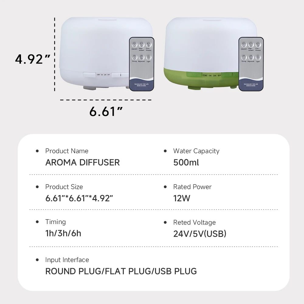 500ml Essential Oil Diffuser Quiet Aroma Mist Diffusers Scent Diffuser Wood Grain Remote Control Ultrasonic Air Humidifier