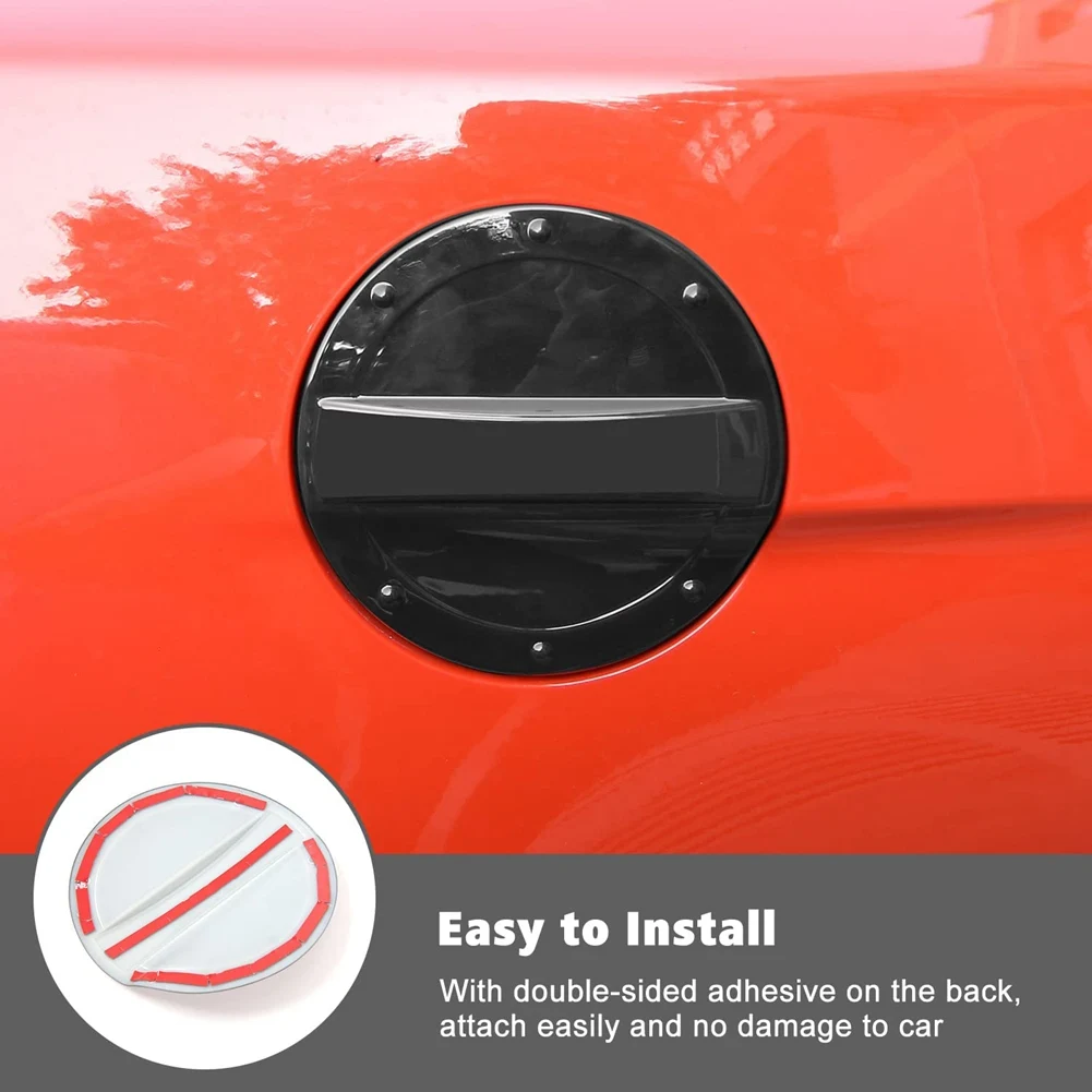 Fuel Filler Door Gas Tank Cap Cover Exterior Decoration Accessories for Ford Mustang 2015-2022 (Black)