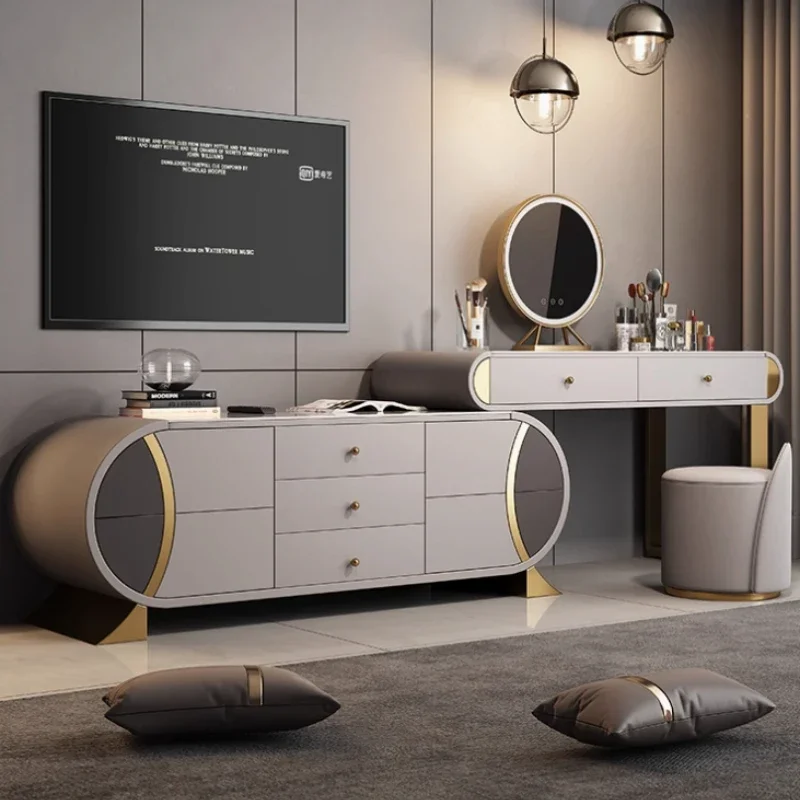 

Cabinet Storage Luxury Dresser Modern Nordic Vanity Desk Light Mirror Dressers Drawers Make Up Tocador Maquillaje Furniture
