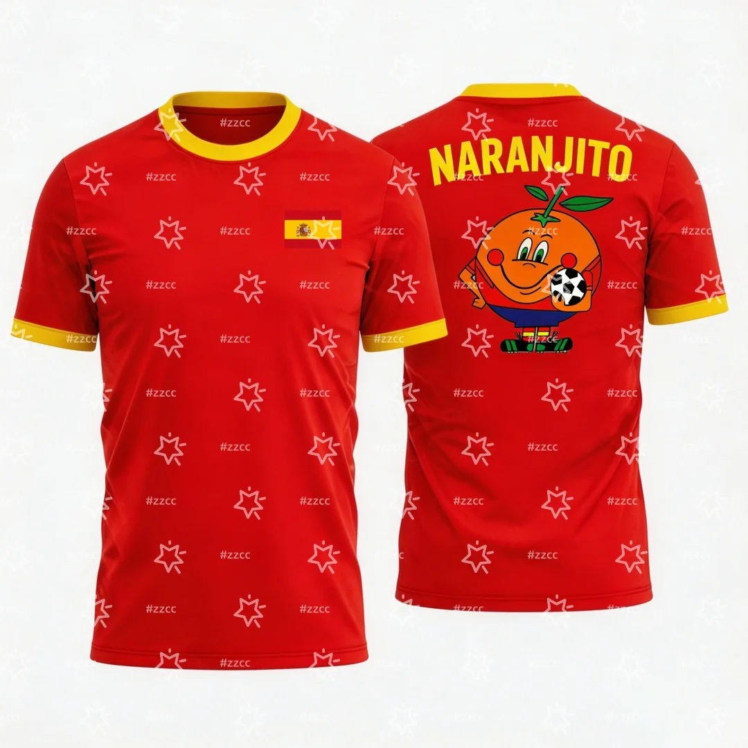 Camiseta de Fútbol con Diseño Naranjito 2026, Regalo para Fanáticos del Fútbol Español, Ropa Deportiva de Verano para Hombre, Ropa para Niños, Camiseta de Ciclismo