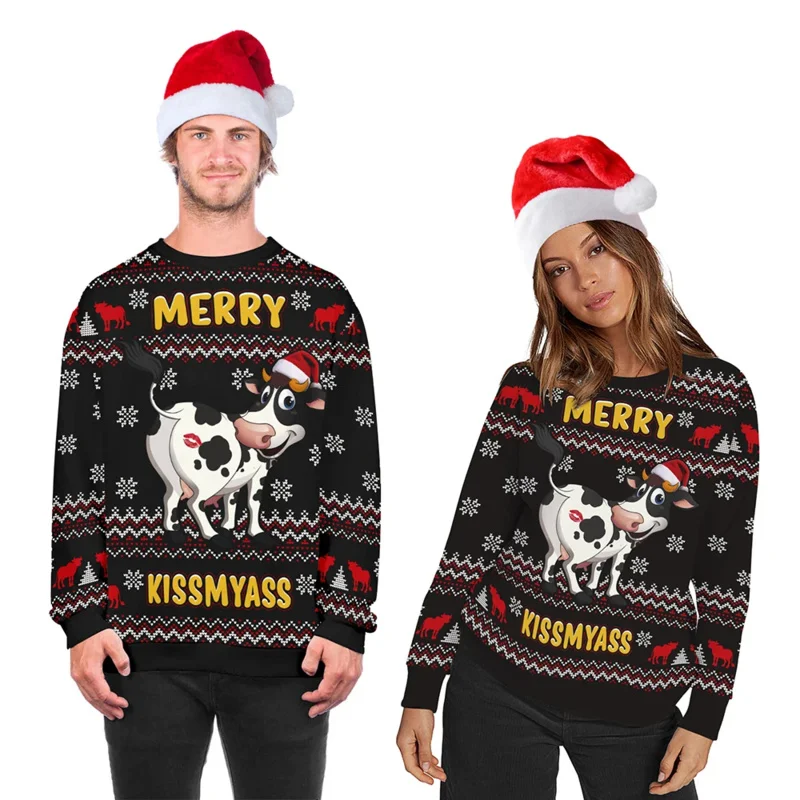 Funny Cow 3D Printed Men Ugly Christmas Sweaters Unisex Holiday Party Dress Up Xmas Sweatshirts Women Clothes MS42025