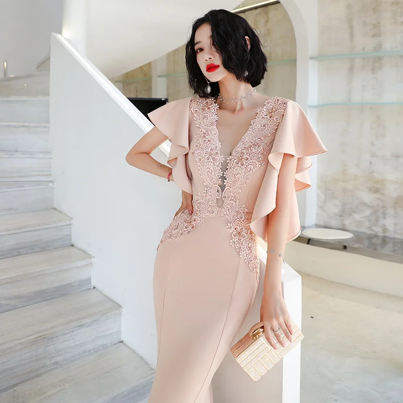 Champagne Evening Dresses for Women 2023 New Light Luxury, Small, High End, High Quality, Famous, Elegant, Hostess Fishtail