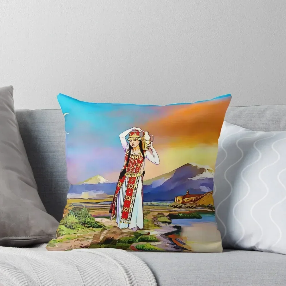 The Masis Ararat Lady Armenia Throw Pillow Luxury Living Room Decorative Cushions Plaid Sofa pillow