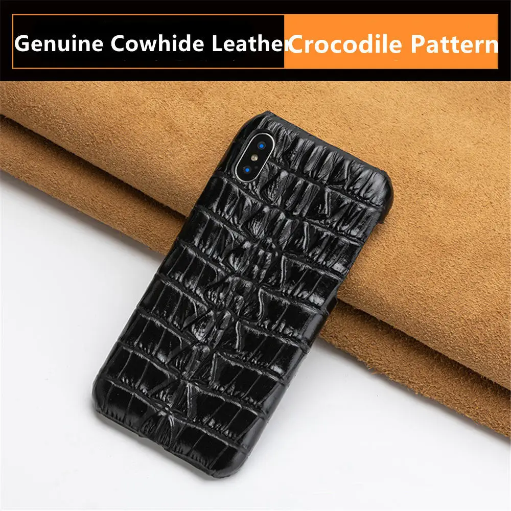 

Genuine Cowhide Leather 3D Crocodile Case For iPhone 14 15 16 Pro Max Business Back Cover