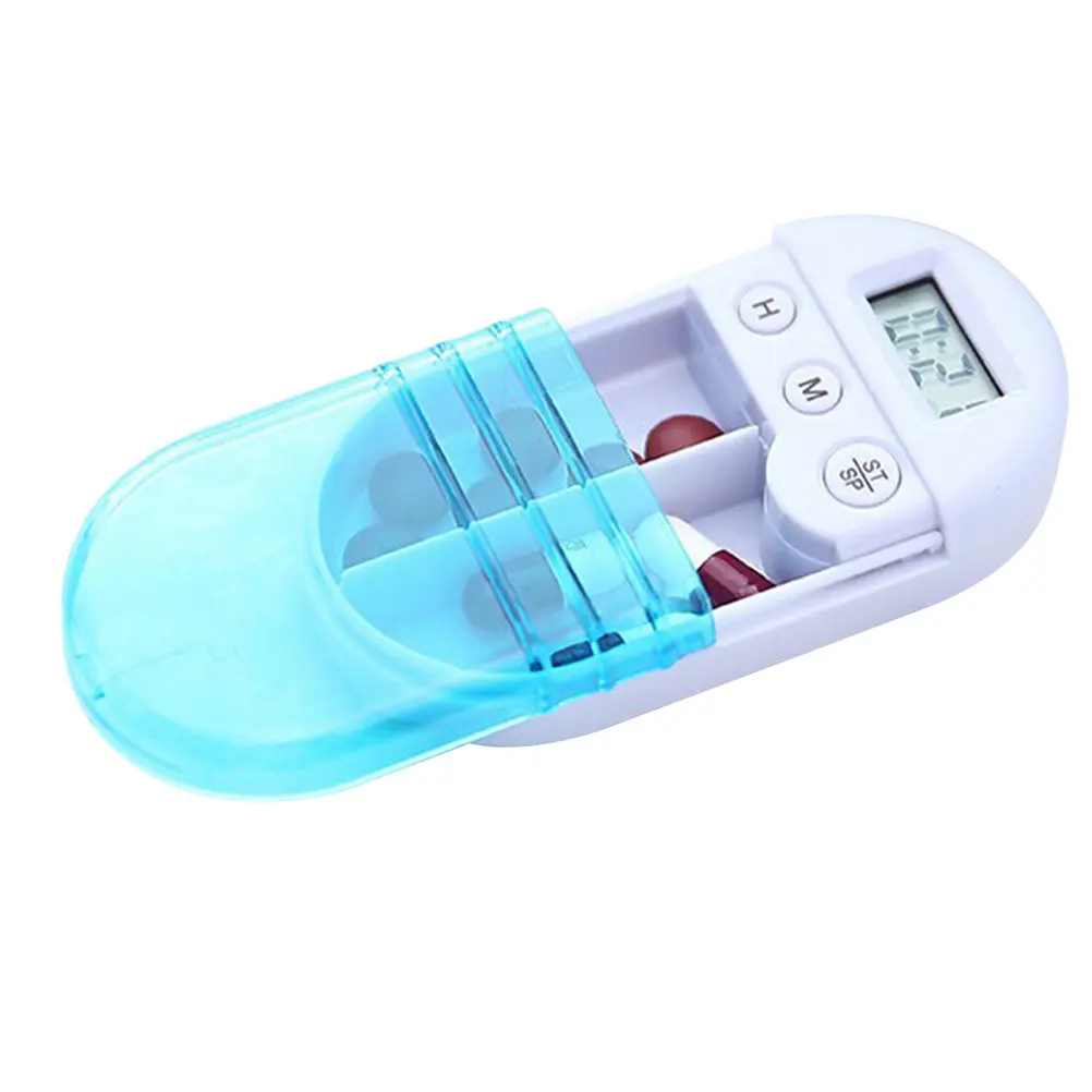 Digital Electronic Pill Box Timer Portable 2 Compartments Smart Alarm Reminder Case Medication Organizer for Travel Outdoors