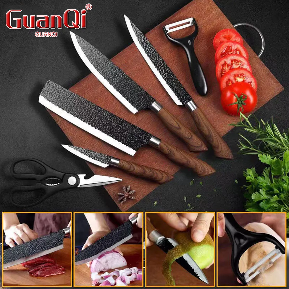 Chef Knives Set Forged Kitchen Knives Stainless Steel Scissors Ceramic Peeler Chef Slicer Nakiri Paring Knife Gift  Case