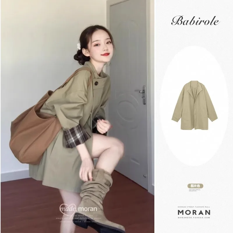 British Style Retro Plaid Color-Block Trench Oversized 2025 Autumn New Lazy Loose Coat For Women