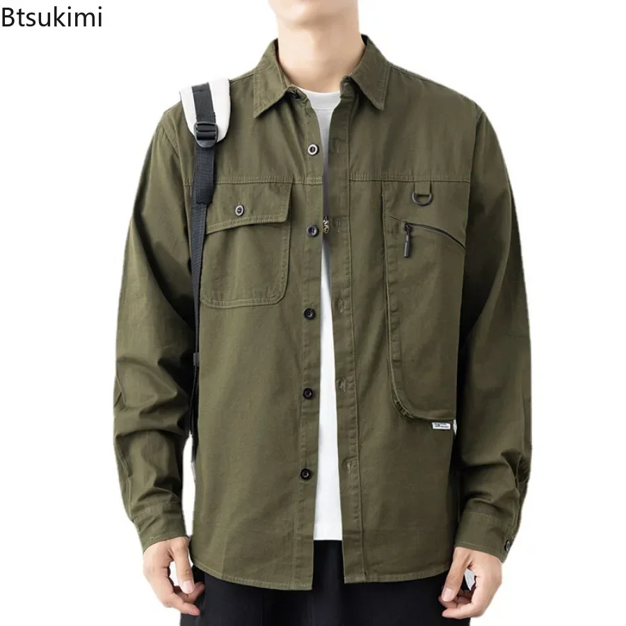 New 2025 Spring Autumn Men's Multi Pocket Cargo Shirts Long Sleeve Casual Versatile Blouse 100% Cotton Tops Male Shirts Camisas