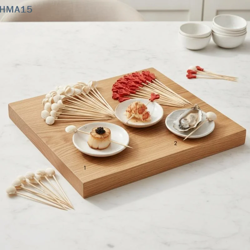 【YA】Disposable Bamboo Cocktail Picks 100Pcs 12cm Crab Shell Pattern Fruit Cupcake Appetizer Toppers for Home Gathering