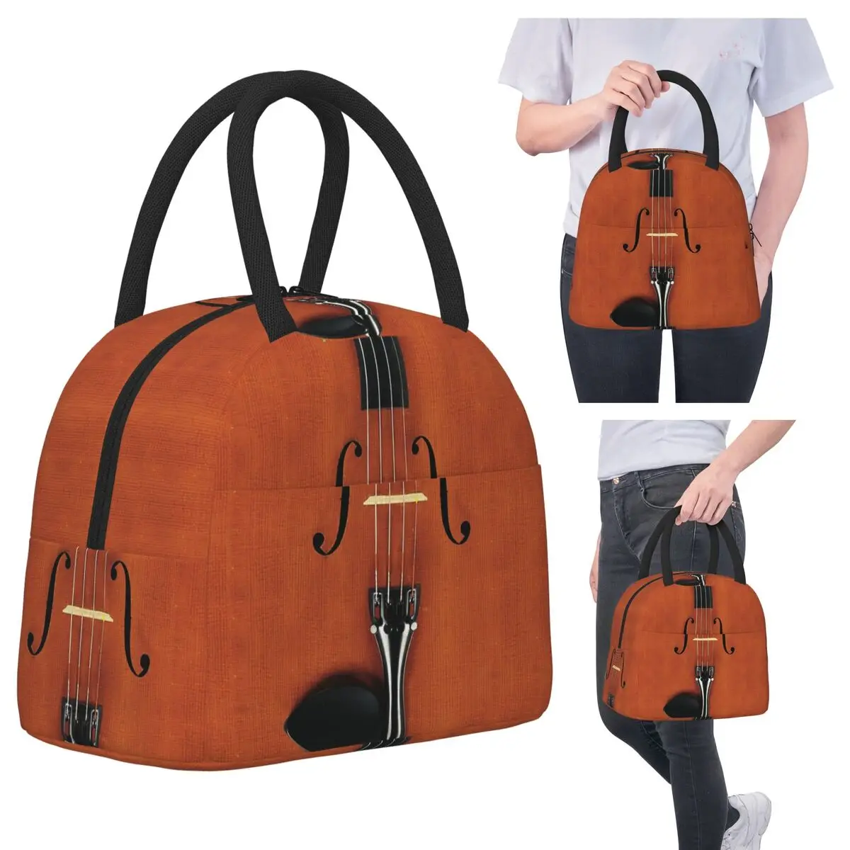 

Violin Vintage Insulated Lunch Bag for Kids School Cooler Thermal Food Box Tote Portable Lunch Boxes Container