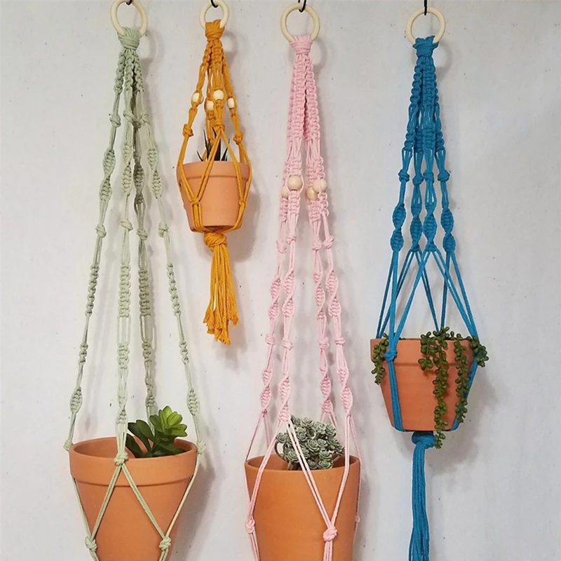 Colourful Boho Macrame Plant Holder Hand Woven 100% Cotton Flower Pot Hanger Hanging Basket For Indoor Plants Bonsai Home Decor