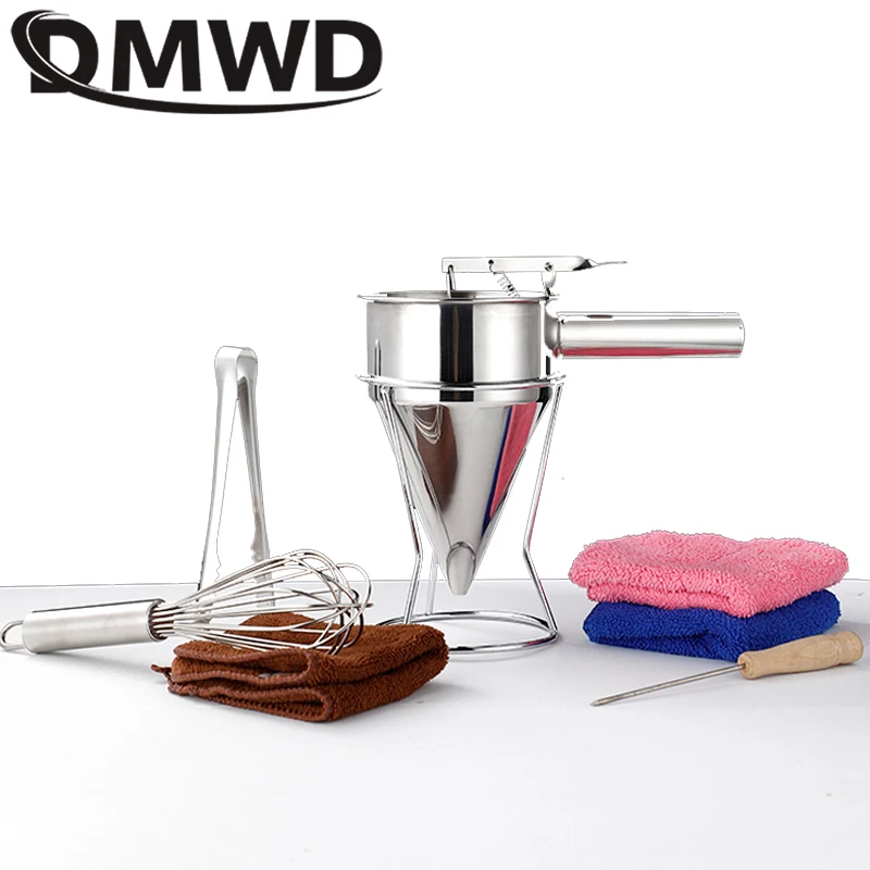 DMWD Takoyaki Needle Sauce Bottle Dispenser Stainless Steel Octopus Balls Filler Manual Batter Separator Eggs Blender Baking Set