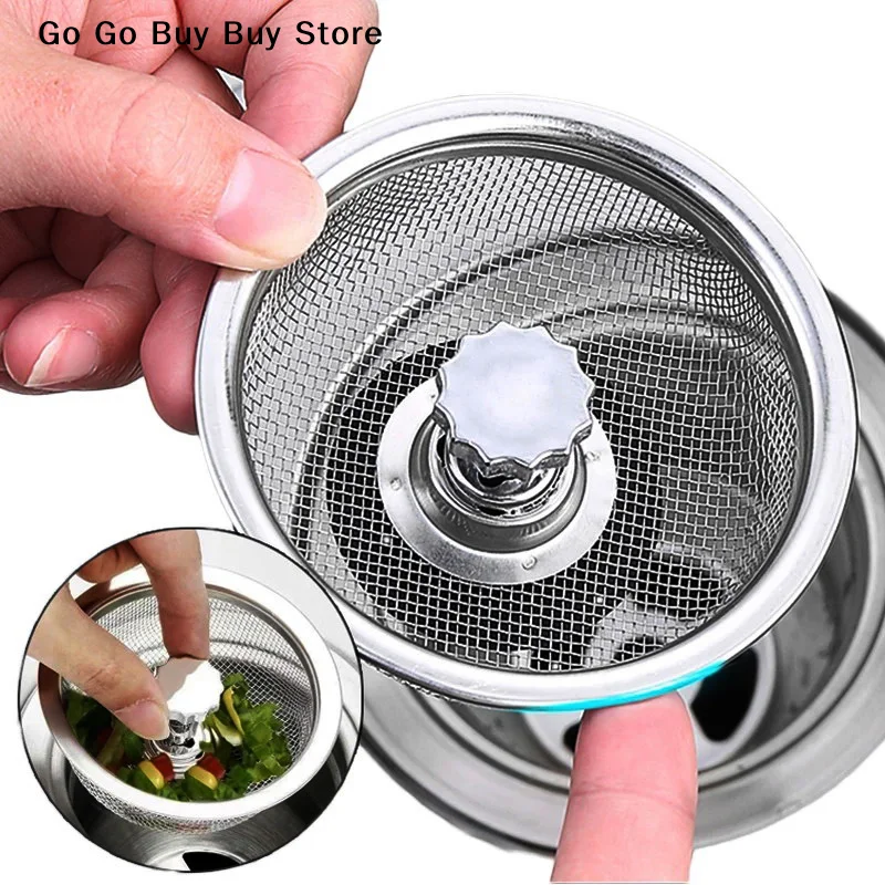 1/2pcs Kitchen Sink Strainer With Handle & Stopper Replacement Drain Basket Stainless Steel Mesh Filter Waste Hole