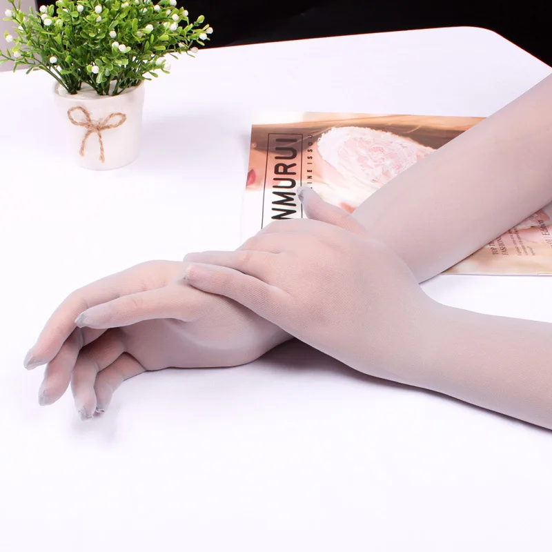 Women Man Thin High Elasticity Seamless Solid Soft Sexy Long Stockings Gloves Tight See Through Etiquette Cosplay Sun Protection