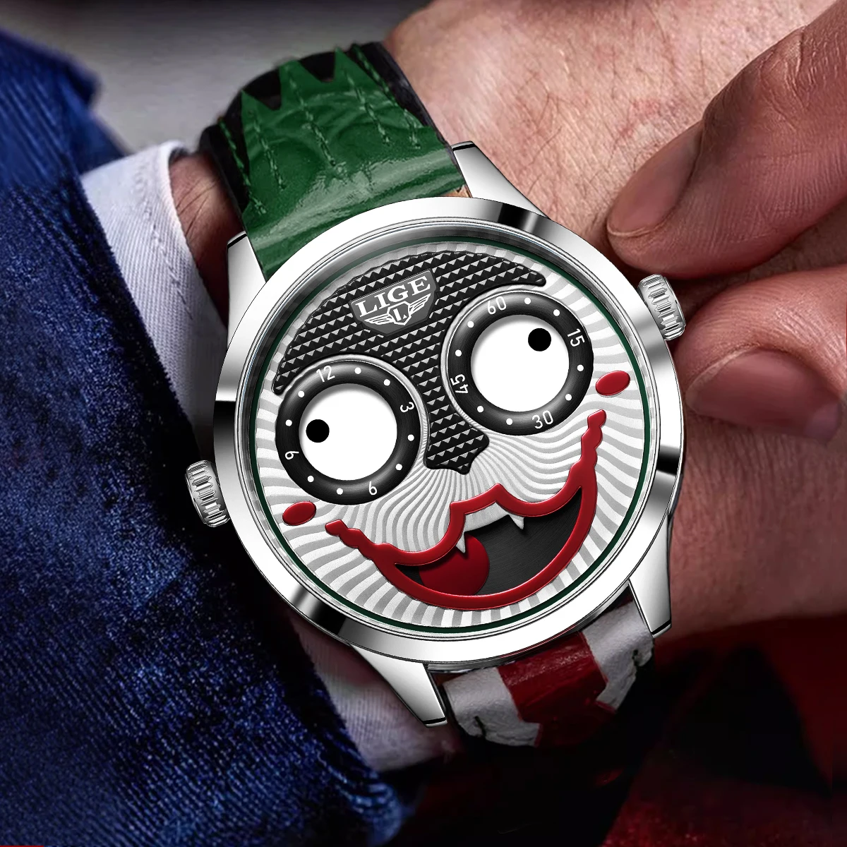LIGE Cool Joker Watch Men Classic Men's Clown Watches Fashion Leather Strap Waterproof Quartz Wristwatches For Men Reloj Hombre - Image 3
