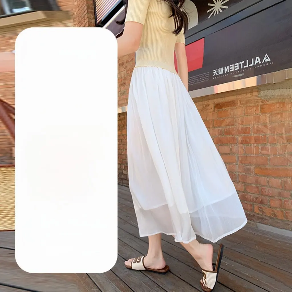 Weißer, schlankmachender A-Linien-Rock mit hoher Taille für Damen, Sommer, neuer langer, drapierter Netz-Überrock