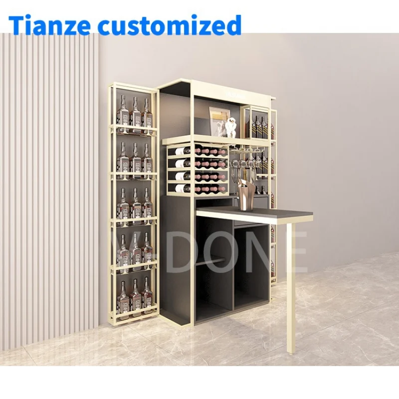 

[Customized]white oak wine cabinet modern wine bar glass cabinet/whiskey display cabinet