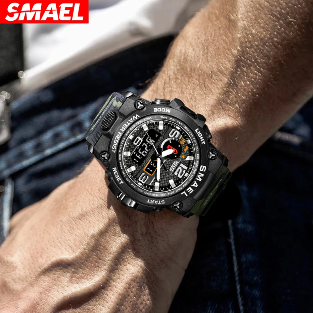 SMAEL 1545D Camo Tactical Watch Men\'s Multi functional Waterproof Night Light Alarm Clock Sports Outdoor Watch