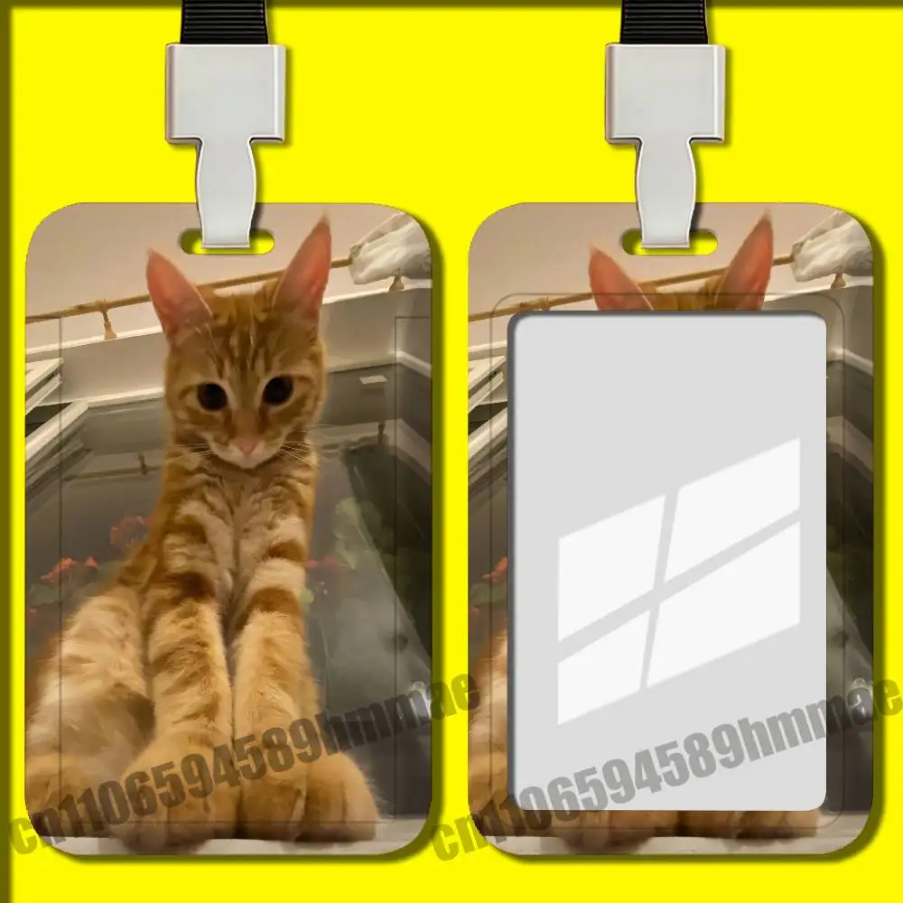 For Cute Funny Kitten Cat Employee ID Card Holder Office Badge Work Student Bank Credit Hard Holders Case Shell