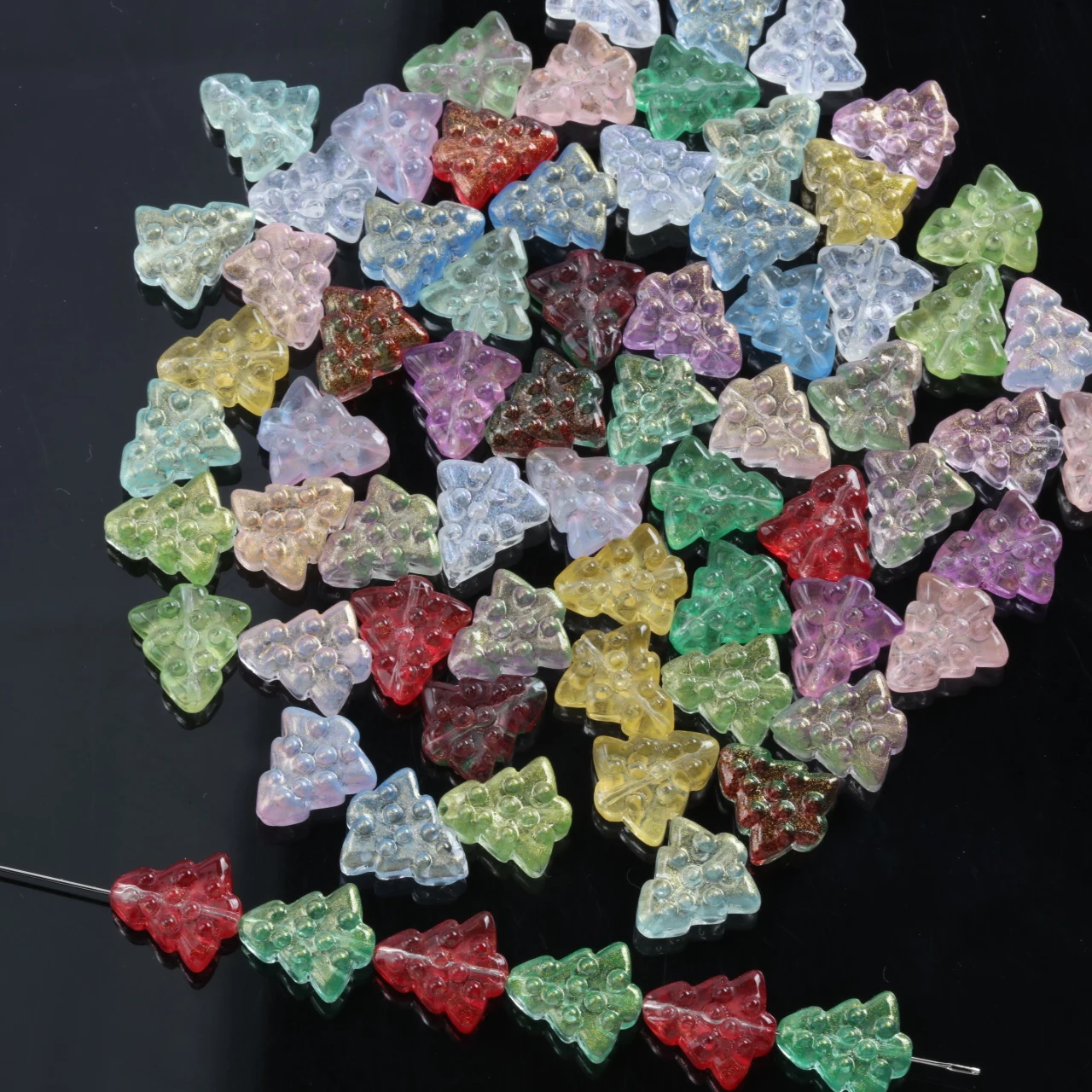 15x16mm Mauve Pink Translucent Christmas Tree Glass Beads Assorted Colors Loose Beads for DIY Christmas Ornaments Jewelry