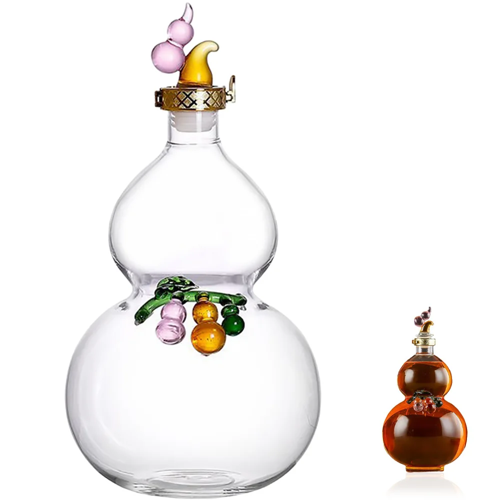 

Glass Gourd Wine Bottle Safe Sealed Wine Jar Household Storage Holder Glass Liquor Bottle Comfortable Touch Surface