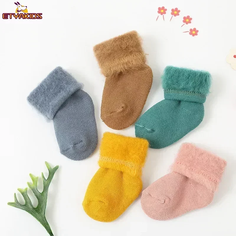 1 Pair Newborn Winter Warmers Sock for Baby Boy Girl Simplicity Candy Color Ankle Sock Cotton Plush Sock Toddler 0 To 3 Years