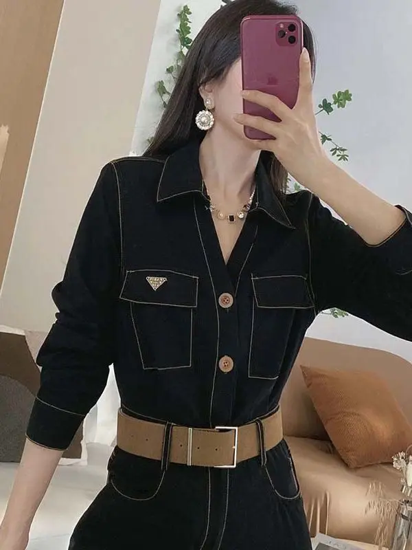 

Модный ретро-комбинезон в гонконгском стиле, повседневный, приталенный, с длинными брюками, с высокой талией, прямые штанины, для женщин