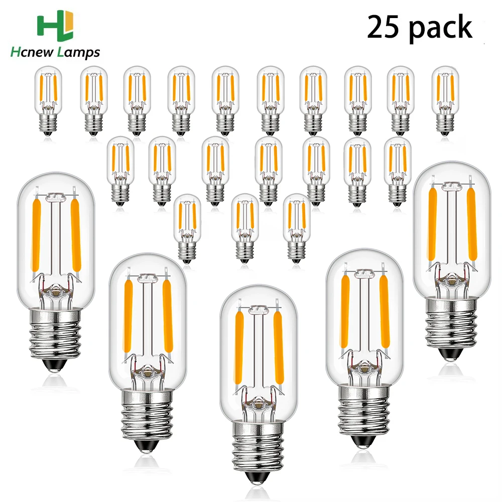 25pcs T20 Tubular Vintage Led Filament Bulbs 1W E14 E12 110V 220V 10W Equivalent Indoor Decor LED Lighting Lamp Ampoule Lights