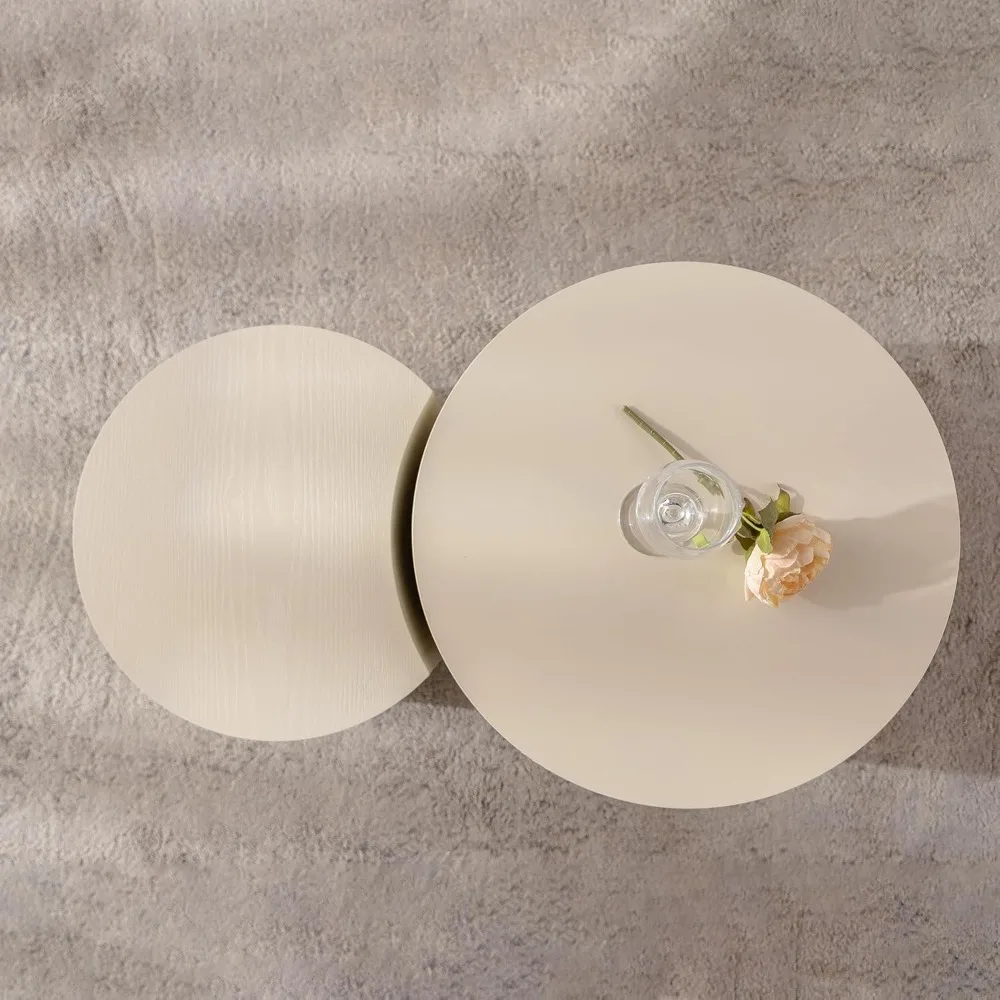 Набор журнальных столиков в бежевую полоску с волнистыми полосками, современные деревянные круглые акцентные столы в стиле барабана для гостиной