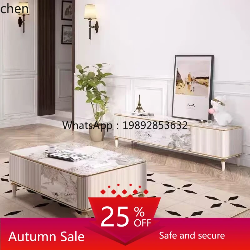 

Style Light Luxury TV Cabinet and Coffee Table Set High-End Feel Living Room Small Apartment Wall-Mounted Storage Cabinet