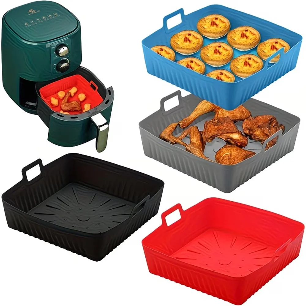 Revestimientos y Insertos Cuadrados de Silicona para Freidoras de Aire, Reutilizables Antiadherentes, Aptos para Hornos de 6 a 9 QT, Compatibles con Microondas para Freidoras de Aire
