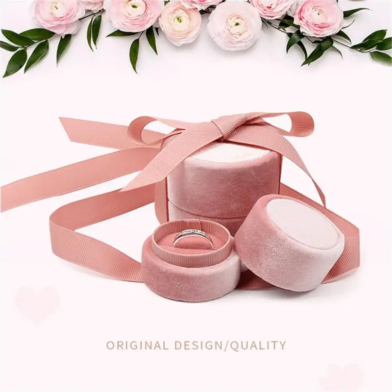 Corduroy Ring Box With A Ring Bow Ribbon High Quailty Ring Storage Holder Case Organizer Weddying Gift Packaging Display Box