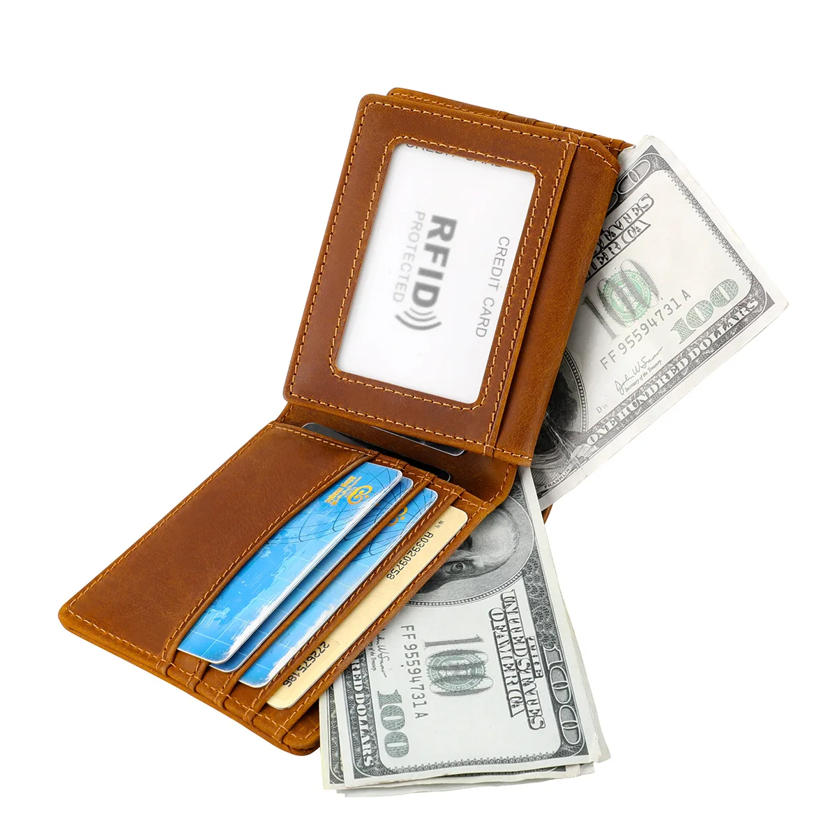 New Style Men’s Wallet Made Of Crazy Horse Leather Featuring RFID Blocking Technology Male Purse Multiple Card Slots