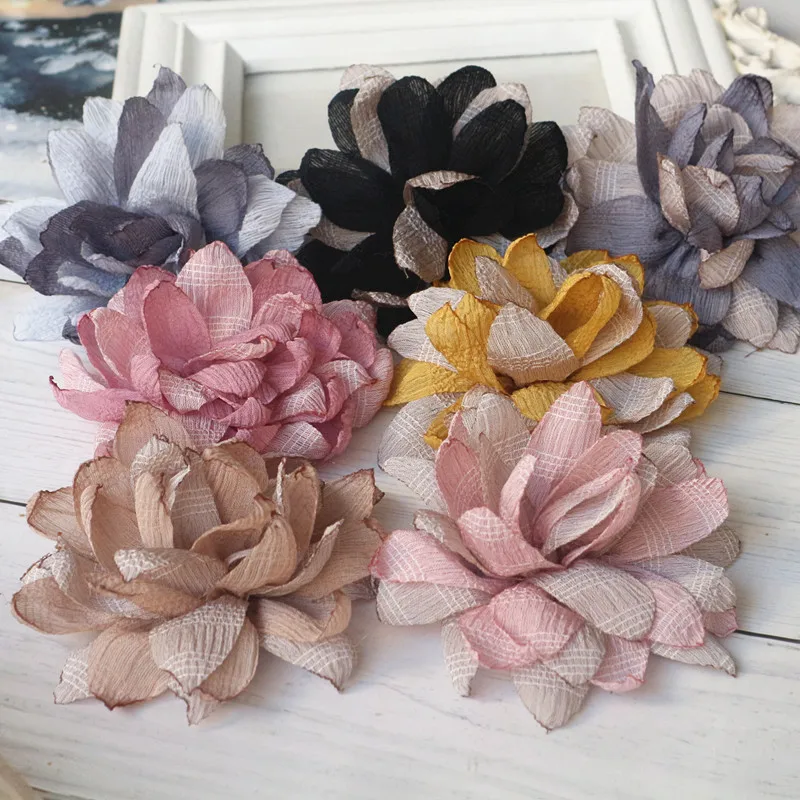 4Pcs 9.5CM Handmade Chiffon Fabric Fake Artificial Flower Headwear DIY Women Necklace Wedding Dress Shoes Decor