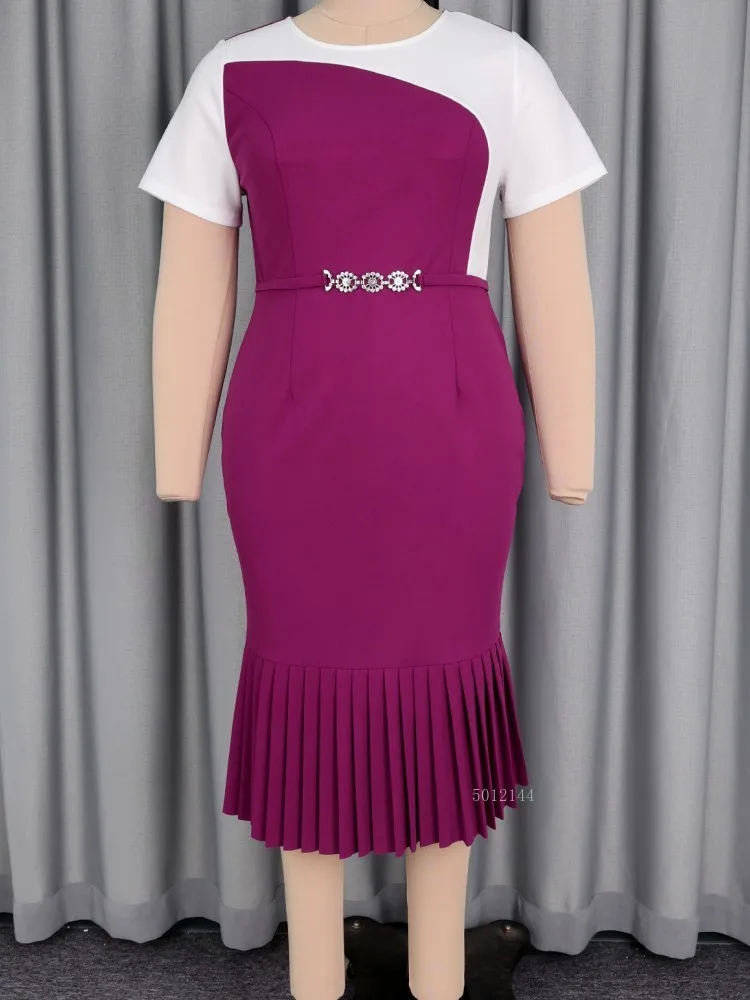 

plus Size L-4XL Elegant Midi Dress Casual Short Sleeve Bandage Robe Oversize Office Lady Dress for Women Spring Summer 2026