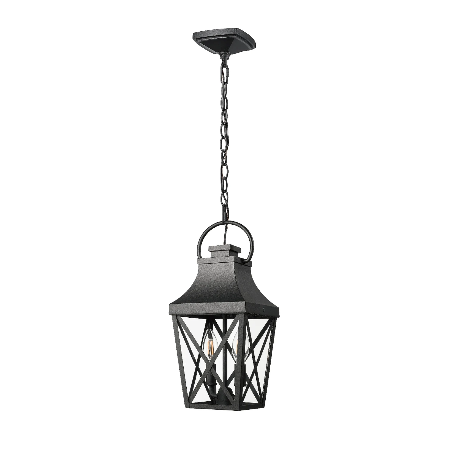 

2-Light Black Outdoor Pendant Light, Industrial Hanging Cage Fixture with Clear Glass, Perfect for Porch, Entryway, and Doorway