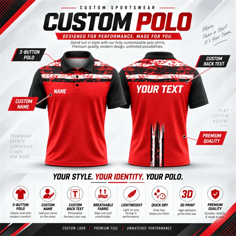 Wholesale Polo Jersey Custom Name Text Breathable Polyester Shirt for Reseller Bulk Orders Boutique Stock and Dropshipping Sale