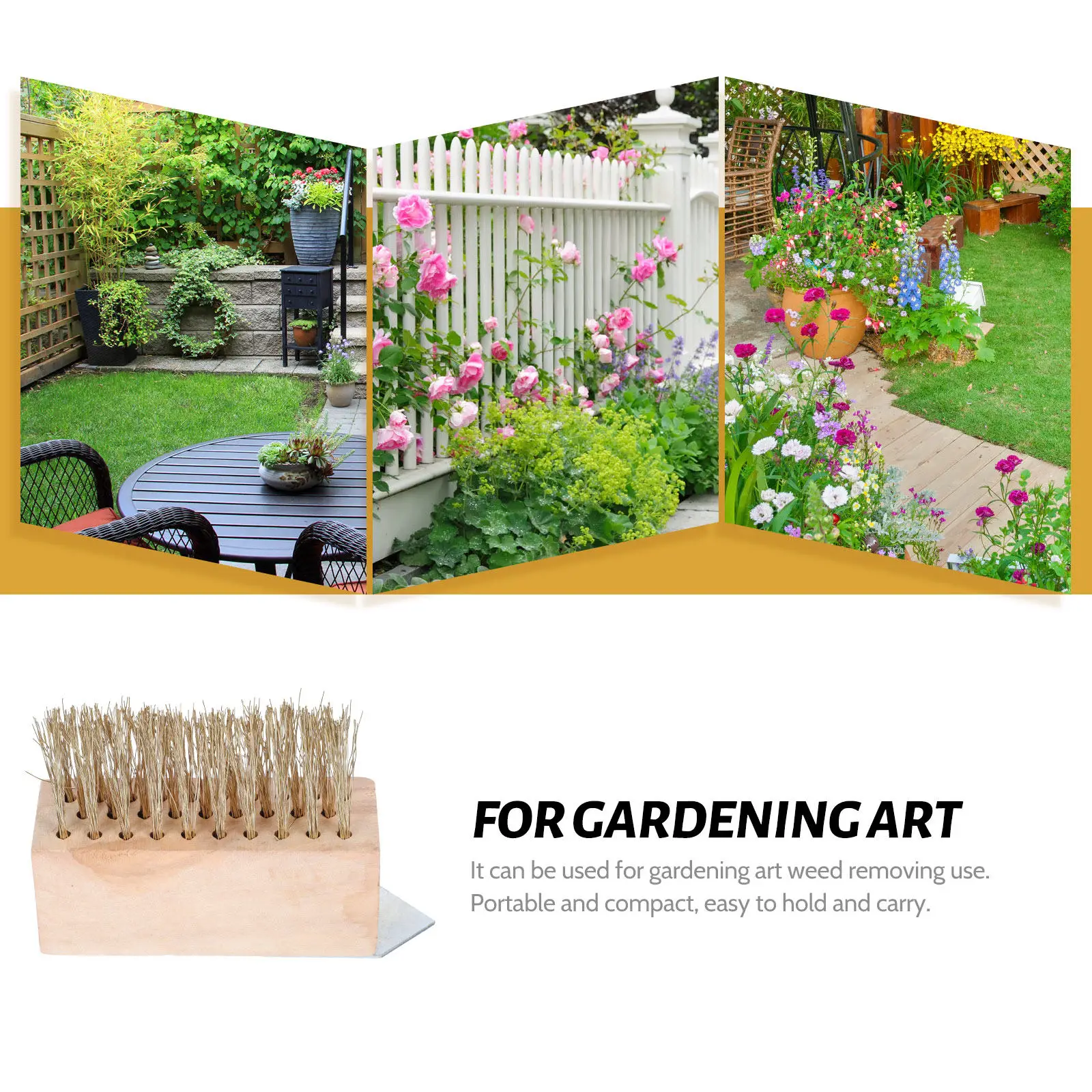 2Pcs Steel Wire Weeding Brush Wooden Handle Garden Yard Cleaning Brush Moss Removal Ground Crack Weed