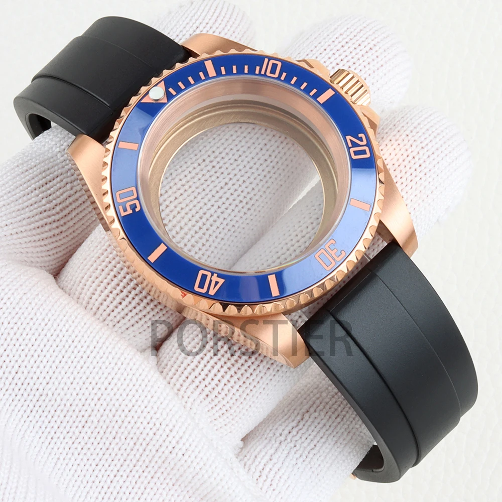 Rose Gold NH35 Case 40mm Sapphire Glass Stainless Steel for SUB GMT Yacht-Master NH34 NH35 NH36 NH38 Movement Rubber Bracelet
