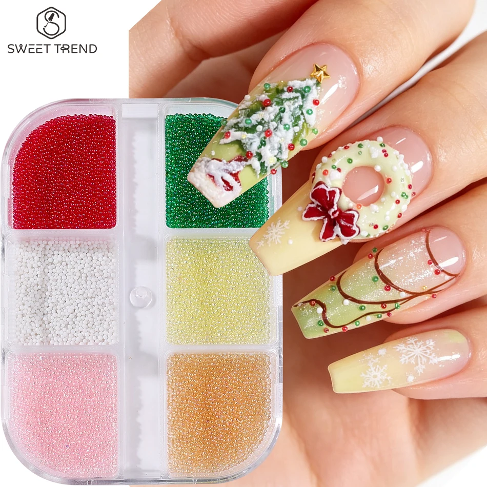 6 Grids Mini Caviar Beads Nail Art Micro Beads Mixed Color 3D Round Beads DIY Manicure Decorations Accessories Nail Charms