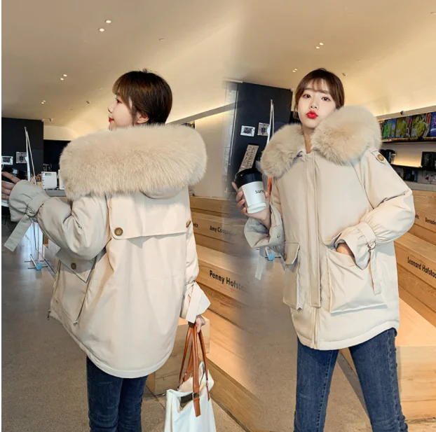 

Plush thick padded coat short 2022 autumn and winter European new hooded winter wear