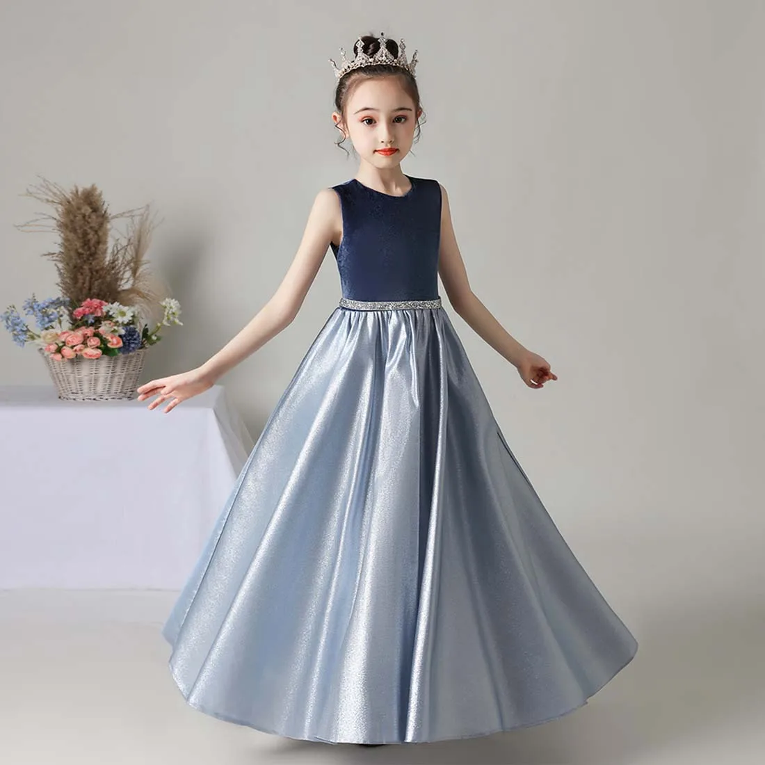 YZYmanualroom Flower Girl Dress Junior Bridesmaid Dress Sleeveless Velvet Satin Wedding Pageant Gown for Birthday Party 4-15T