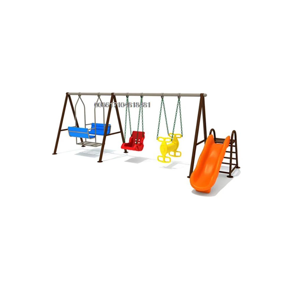 High Quality Children Metal Frame Outdoor Playground Four Seat Swing With Slide