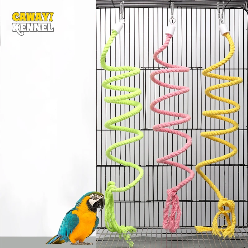 1 PC Random Color Parrot Bird Toy Rope Hanging Budgie Chew Toy Bird Cage Cockatiel Swing Bite Toy Stand Training Supplies D9096