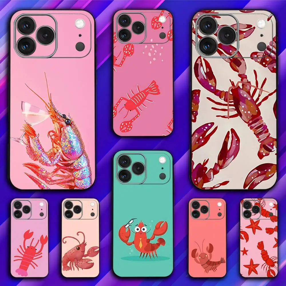 

L-Lobster Animal Art Phone Case For iPhone 17,16,15,14,13,12,11,Pro,Max,Plus,X,XS,SE4,E,Mini,Soft Black Case
