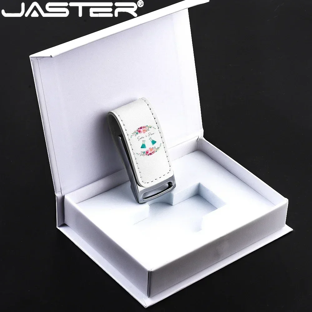 JASTER USB 2.0 Flash Drives 128GB Color Printing Fashion Pen Drive 64GB White Leather with box Memory Stick Business gift U disk